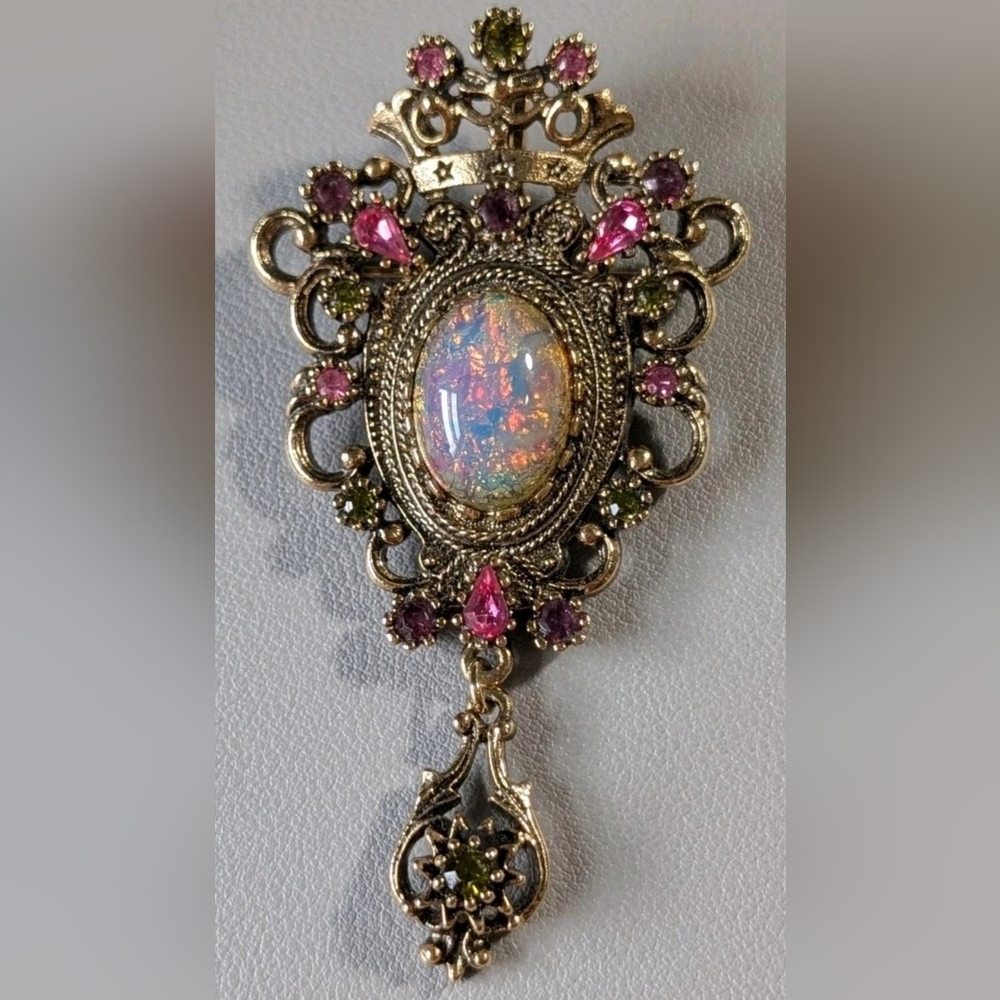 Vintage Sarah Coventry Contessa Brooch Victorian Crown Foil Rhinestones Pin - Picture 2 of 11